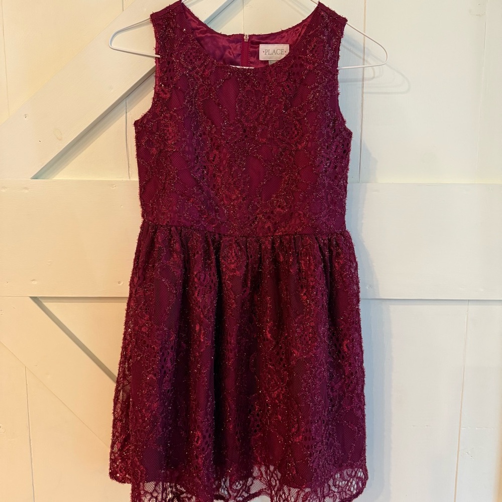 Children’s Place Dress Burgundy‎ Sleeveless Scoop Neck Lace Overlay Size 10 NWT